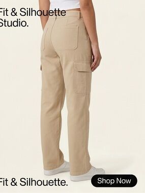 ZARA Women’s Beige Cargo Pants Size 14 High Rise Wide Leg 19” Waist 31” Inseam